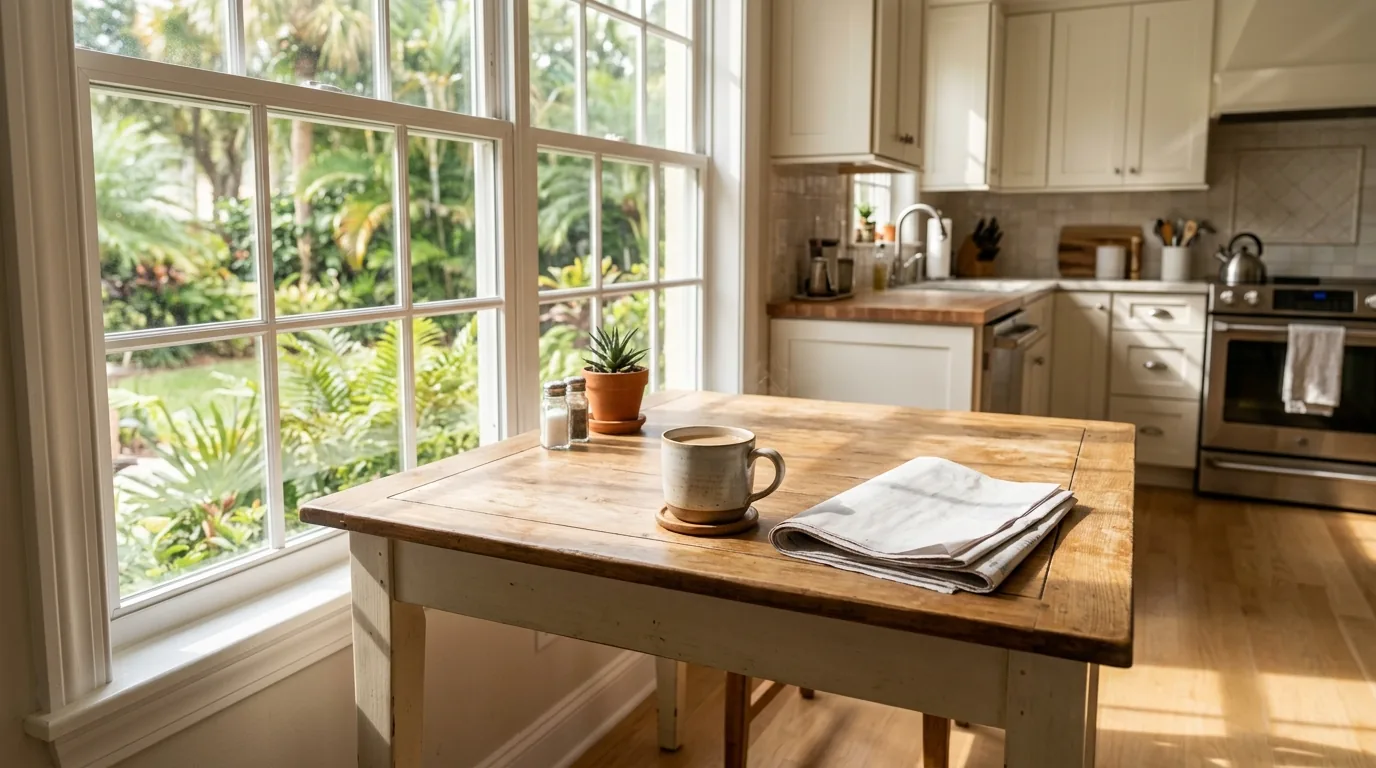 A calm Florida kitchen table in morning light